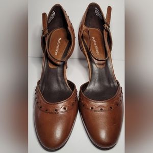 Naturalizer Brown Heels 7M Strap Leather Upper